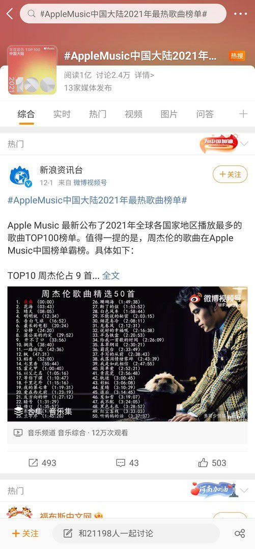 2021年度Apple Music中国大陆最热歌米乐m6曲榜单公布 周董强势霸榜(图3)